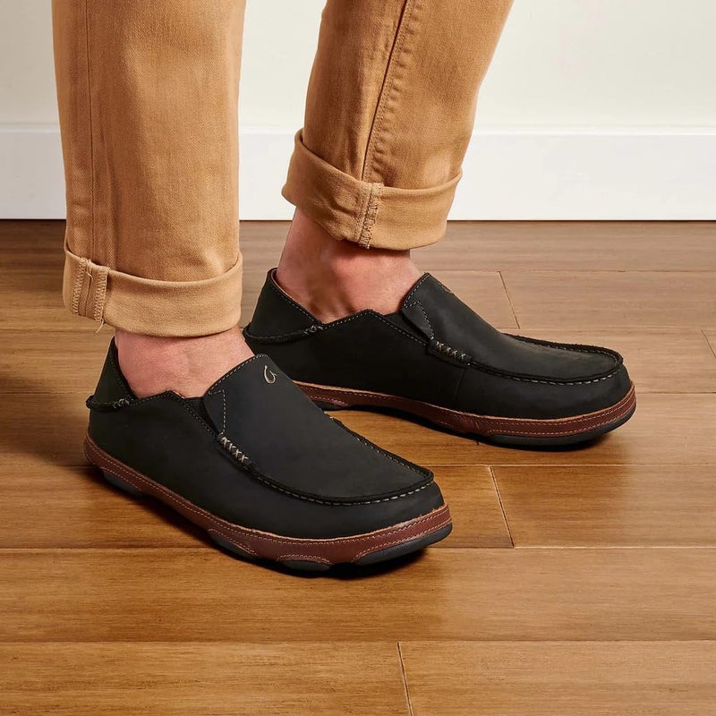 OLUKAI Moloa Men's Premium Leather Shoes, Easy Slip On & Off Design, Casual & Versatile Loafer, Drop-in Heel & Enhanced Traction, Black/Toffee, 13 - Image 4